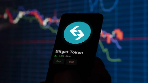 stock image September 19th 2023. An investor analyzing the price of Bitget Token, the crypto $BGB broke out above the limit, BGB and climbs above the price.