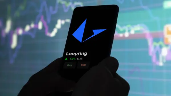 stock image September 19th 2023. An investor analyzing the price of Loopring, the crypto $LRC broke out above the limit, LRC and climbs above the price.