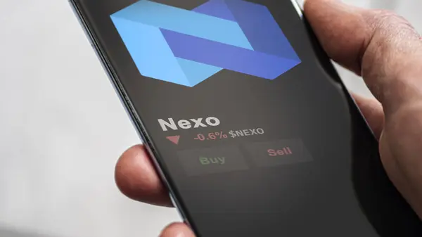 stock image September 19th 2023. An investor analyzing the price of Nexo, the crypto $NEXO broke out above the limit, NEXO and climbs above the price.