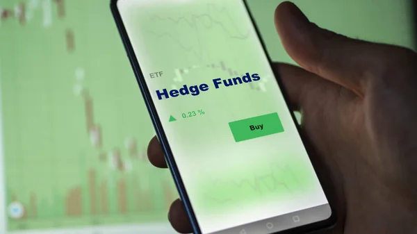 Een Investeerder Die Hedge Funds Etf Fund Een Scherm Analyseert — Stockfoto
