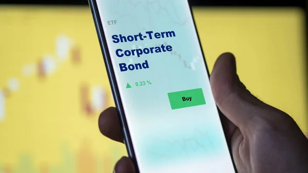 Een Investeerder Die Het Kortlopende Bedrijfsobligatiefonds Een Scherm Analyseert Een — Stockfoto