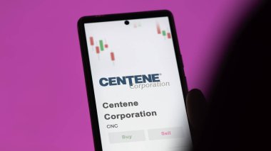 Centene Şirketi 'nin logosu bir değiş tokuş ekranında. Centene Şirketi hisse senetleri, bir cihaza CNC $.