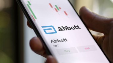 Değiş tokuş ekranında Abbott 'un logosu. Abbott hisse senetleri, ABT $'lık cihaz..