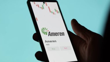 Bir değiş tokuş ekranında Ameren 'in logosu. Ameren hisse senetleri, bir cihazda AEE $.