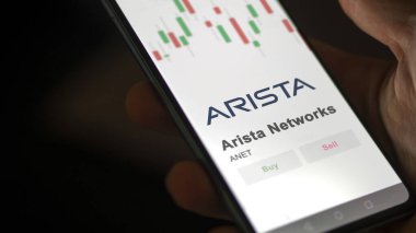 Değiş tokuş ekranında Arista Networks 'ün logosu. Arista Networks hisse senetleri, bir aygıt üzerinde ANET $.