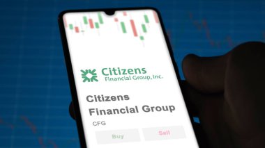 Vatandaşlar Finansal Grubu 'nun logosu bir değiş tokuş ekranında. Vatandaşlar Finansal Grup hisse senetleri, cihaza $CFG.