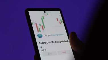 Bir takas ekranında CooperCompanies 'in logosu. İşbirliği şirketleri hisse senedi fiyatları, bir cihaza COO $.