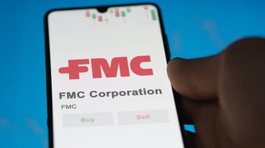 FMC Şirketi 'nin logosu bir değiş tokuş ekranında. FMC Şirketi hisse senetleri, bir cihazda FMC $.