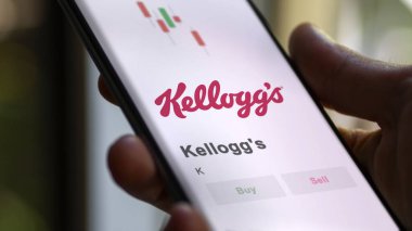 Kellog 'un logosu bir değiş tokuş ekranında. Kellog 'un hisse senetleri, bir cihaza $K.