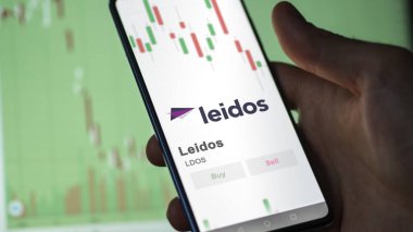 Bir değiş tokuş ekranında Leidos logosu. Leidos hisse senedi fiyatları, bir aygıtta LDOS $.