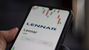 Bir değiş tokuş ekranında Lennar 'ın logosu. Lennar hisse senetleri, bir cihaz için LEN $.