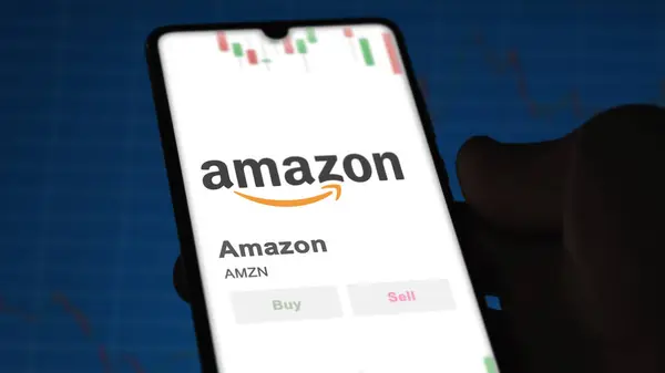 Logotipo Amazon Pantalla Intercambio Acciones Precios Amazon Amzn Dispositivo — Foto de Stock