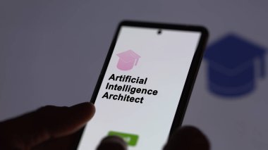 Bir öğrenci yapay zeka mimarlık programı okumak için kurslara kaydoluyor, yeni yetenekler ve telefon sertifikası almak için. İngilizce metin, İngilizce metin.