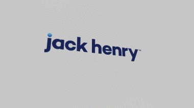 Beyaz ekran duvarında Jack Henry & Associates logosu. Jack Henry & Bir aygıtın üzerindeki damgayı ilişkilendirir.