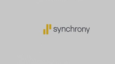 Beyaz bir ekranda Synchrony Financial logosu. Bir aygıttaki Finansal Markayı Eşzamanla.