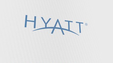 Dev beyaz ekrandaki Hyatt logosu, cihazdaki Hyatt markası..