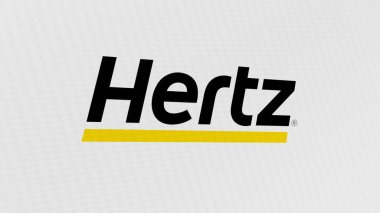 Hertz 'ün logosu dev beyaz bir ekranda, Hertz markası bir cihazda..