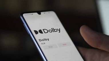 Dolby 'nin borsadaki ticaret sayfası, DLB' yi analiz eden bir hissedar, Dolby,.