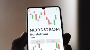 15 Kasım 2023. Bir borsada Nordstrom 'un ticaret sayfası, bir hissedar, JWN' yi analiz ediyor, bir cihaz üzerinde..