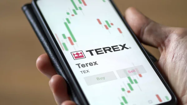 stock image November 20th 2023. The logo of Terex on a giant white screen, the brand  on a device.