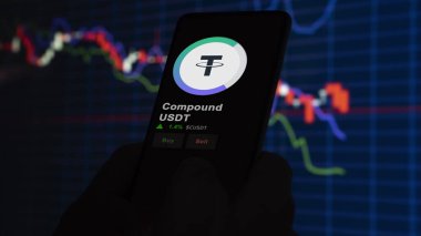 24 Kasım 2023. Bir telefondaki USDT bileşiğinin fiyatını analiz eden bir yatırımcı, kripto değiş tokuşunda CUSDT $.