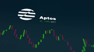 5 Aralık 2023. Aptos 'un bir telefondaki fiyatını analiz eden bir yatırımcı. Kripto takası için APT $' lık jeton para..