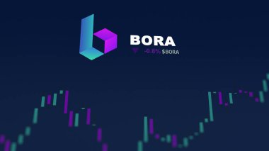 5 Aralık 2023. Bir telefondaki BORA 'nın fiyatını analiz eden bir yatırımcı. Kripto takası için BORA dolar..