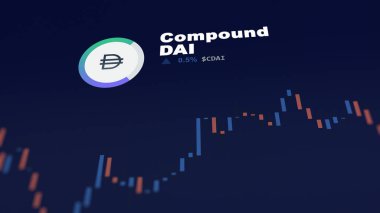 5 Aralık 2023. Bir telefon üzerinden Bileşik DAI 'ın fiyatını analiz eden bir yatırımcı, kripto takası için CDAI $CDAI..
