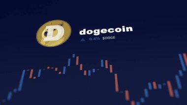 5 Aralık 2023. Bir telefondaki Dogecoin 'in fiyatını analiz eden bir yatırımcı. Şifreli bir değiş tokuş için DOGE $' lık bozuk para..