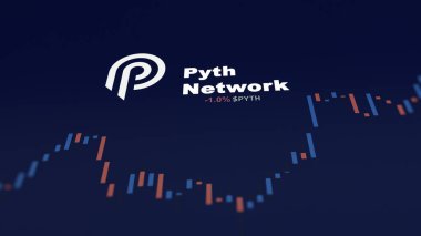 5 Aralık 2023. Pyth Network 'ün fiyatını telefondaki analiz eden bir yatırımcı. Kripto değiş tokuşunda PYTH dolar..
