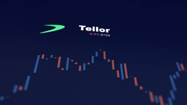 5 Aralık 2023. Telefondaki Tellor 'ın fiyatını analiz eden bir yatırımcı. Kripto takası için TRB $..