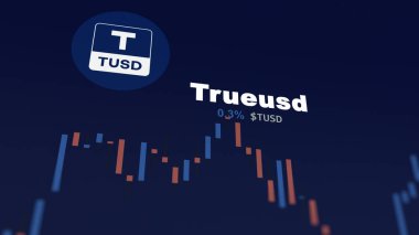 5 Aralık 2023. Telefondaki Trueusd 'un fiyatını analiz eden bir yatırımcı. Kripto değiş tokuşunda TUSD dolar..