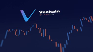 5 Aralık 2023. Telefondaki Vechain 'in fiyatını analiz eden bir yatırımcı. Kripto değiş tokuşunda Veteriner jetonu..