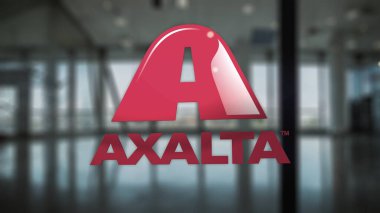 20 Kasım 2023. Axalta 'nın logosu bir iş bölgesindeki bir salonun camında...