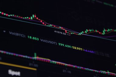 Şamdanlar ve ses çubukları ile kripto para işlem şemasını kapat.