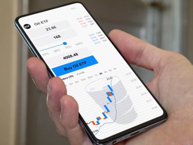 Borsa yatırım fonu şeması, akıllı telefon petrol borsasına yatırım. Bir eğilimin iş analizi. Uluslararası fonlara yatırım yapmak. Mavi çiplerin satın alınması stratejik ETF