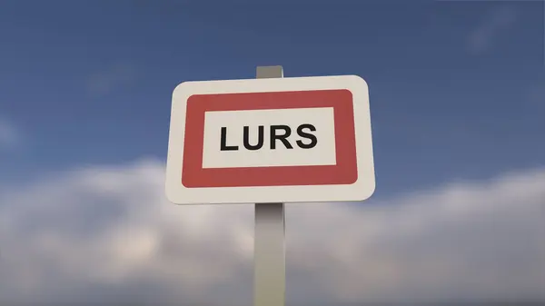 stock image A sign at Lurs town entrance, sign of the city of Lurs. Entrance entrance to a town in Alpes-de-Haute-Provence.