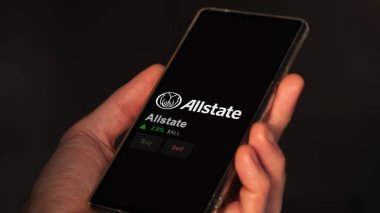 15 Ocak 2024. Değiş tokuş ekranında Allstate 'in logosu. Tüm eyalet hisse senetleri, bir cihaza $All.