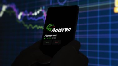 15 Ocak 2024. Bir değiş tokuş ekranında Ameren 'in logosu. Ameren hisse senetleri, bir cihazda AEE $.