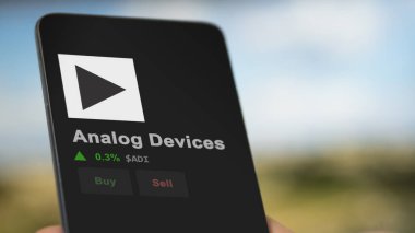 15 Ocak 2024. Bir değiş tokuş ekranında Analog Aygıtlarının logosu. Analog Aygıtları fiyat hisseleri, bir aygıt üzerinde ADI $.