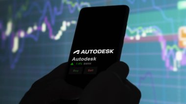 January 15th 2024. The logo of Autodesk on the screen of an exchange. Autodesk price stocks, $ADSK on a device. clipart