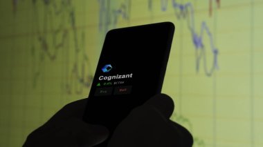 15 Ocak 2024. Bir değiş tokuş ekranında Cognizant logosu. Bilinen fiyat hisseleri, bir aygıtın CTSH değeri.