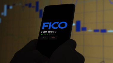 15 Ocak 2024. Bir değiş tokuş ekranında Adil Isaac 'in logosu. Adil Isaac hisse senetleri, bir cihazda FICO $.
