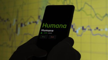 15 Ocak 2024. Bir takas ekranında Humana 'nın logosu. Humana hisse senetleri, cihaz başına $HUM..