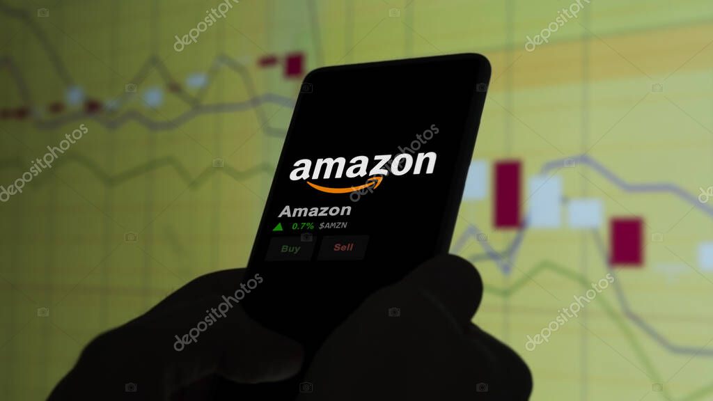 January 15th 2024. The logo of Amazon on the screen of an exchange. Amazon price stocks, $AMZN on a device.