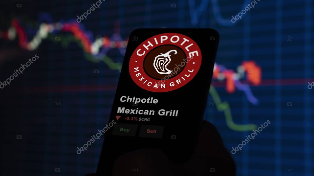 January 15th 2024. The logo of Chipotle Mexican Grill on the screen of an exchange. Chipotle Mexican Grill price stocks, $CMG on a device.