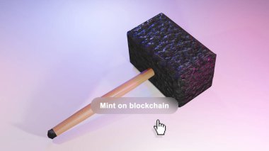 Dummy video game, a gamer minting a NFT weapon hammer on blockchain. clipart