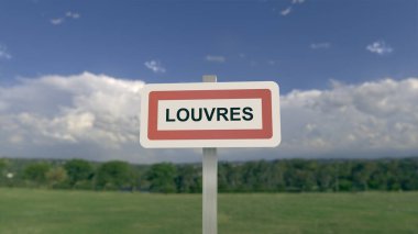 Louvres şehir simgesi. Fransa 'nın Val d' Oise kentindeki Louvres kasabasının girişi.