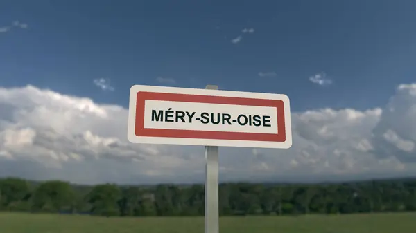 City sign of Mery-sur-Oise. Entrance of the town of Mery sur Oise in Val d\'Oise, France