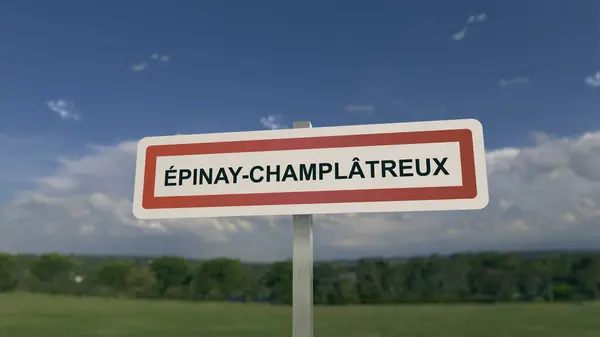 City sign of Epinay-Champlatreux. Entrance of the town of epinay Champltreux in Val d\'Oise, France